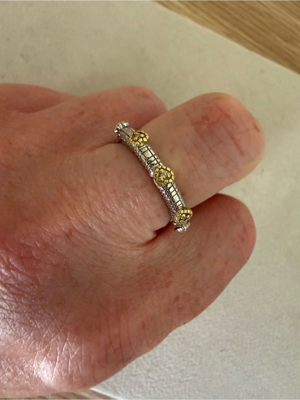 Judith Ripka Two-Tone Sterling Silver and 18K YG Heart Band Ring 6.5